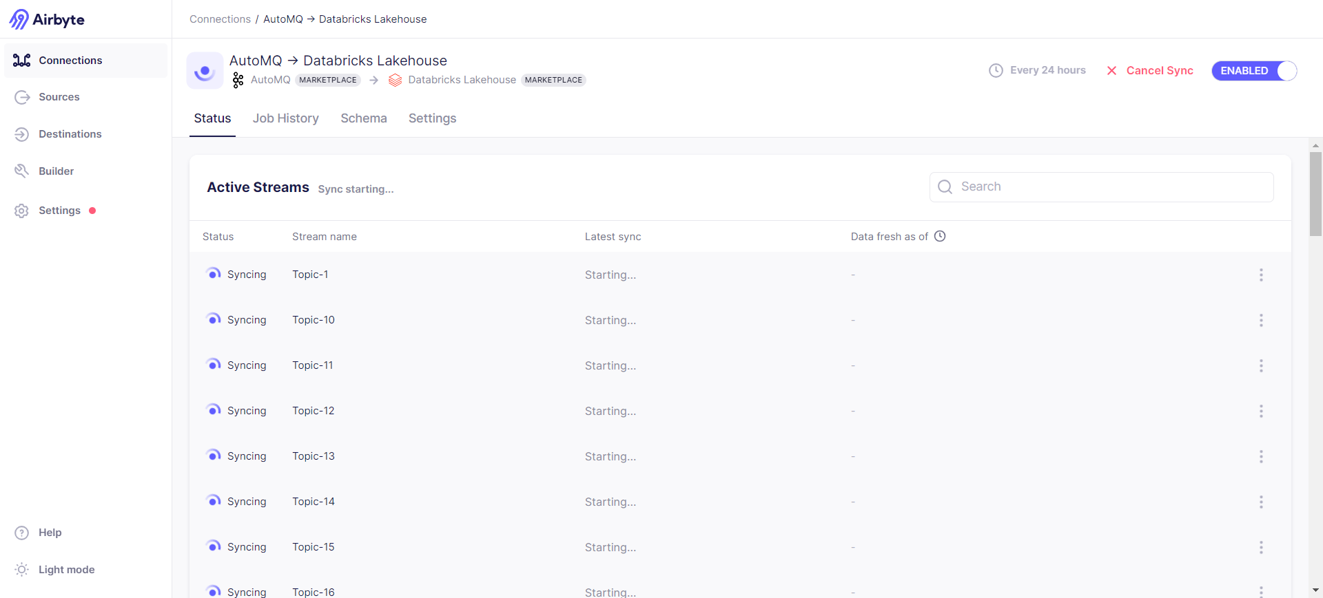 You can check the synchronization status via Job History -> Job -> Logs, where part of the log content is: