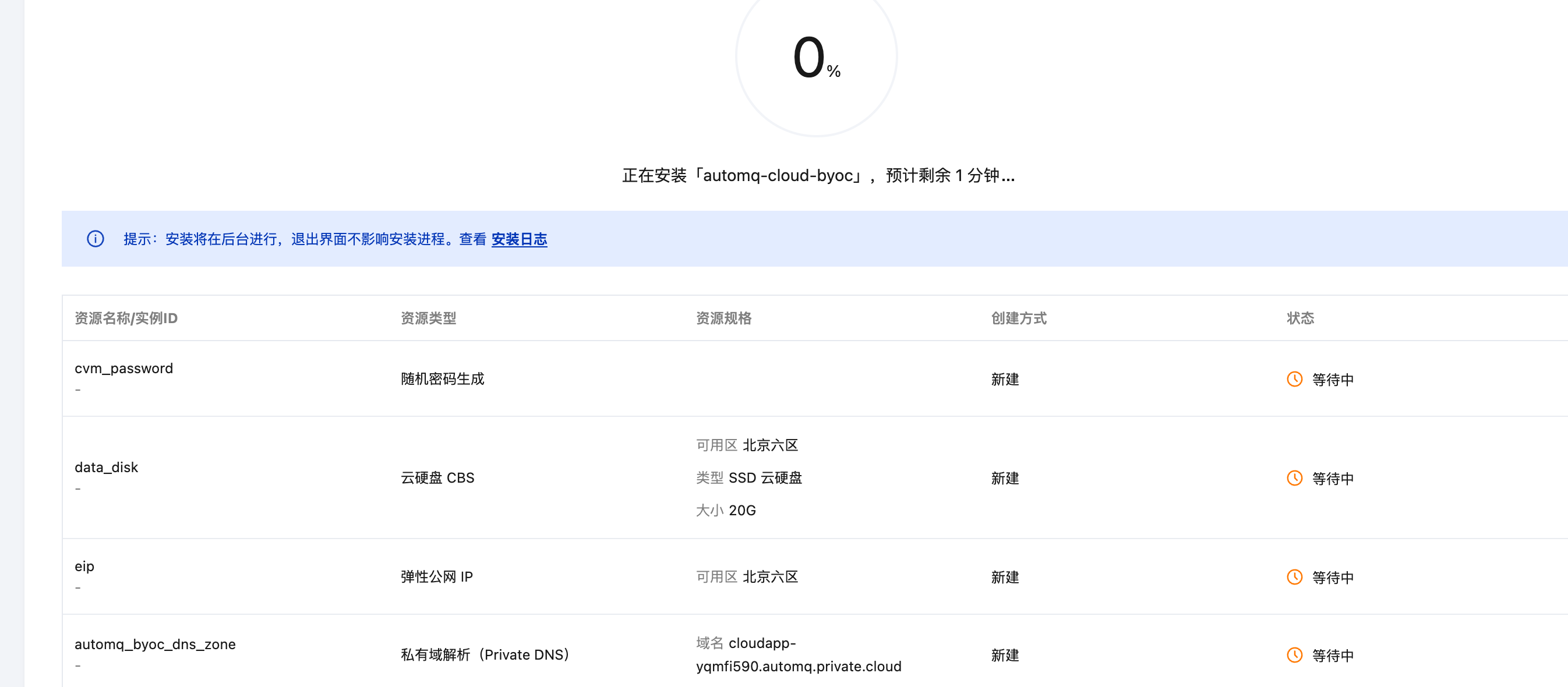 查看云应用控制台输出的初始账号密码以及控制台地址。